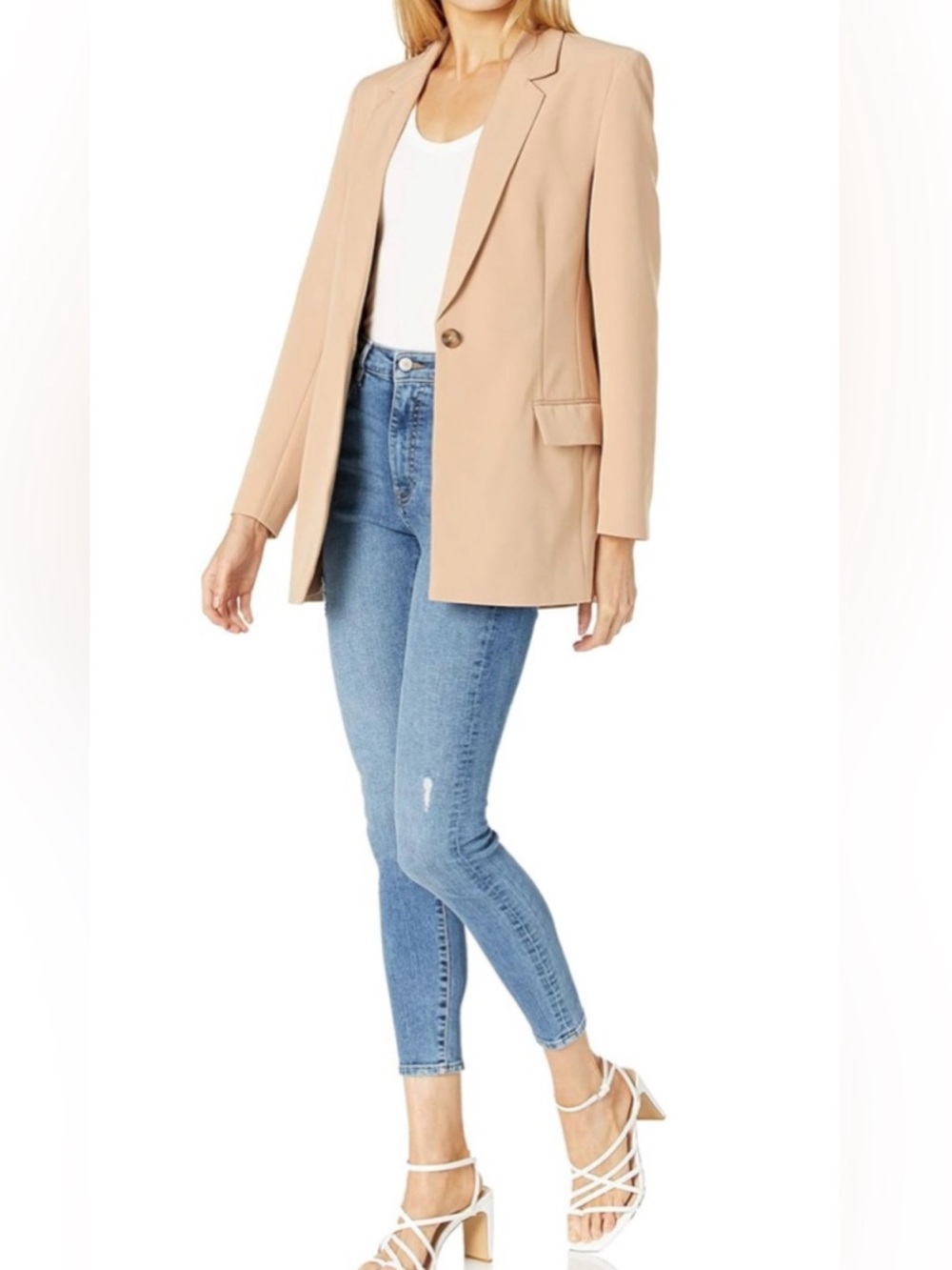 Women’s Longline Blazer in Beige - Classic Tailored Jacket